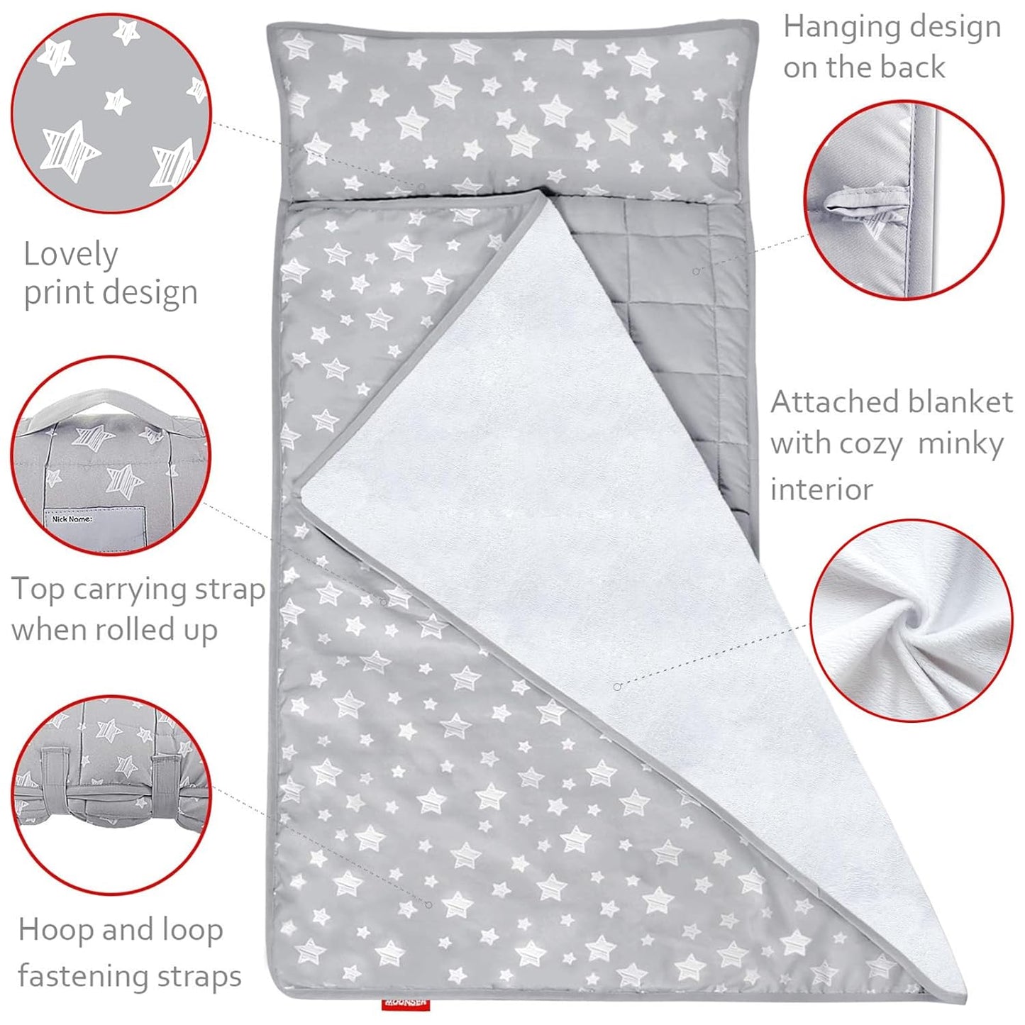 Toddler Nap Mat 2 Pack, Nap Mat for Kids Preschool, Daycare and Fleece Minky Blanket, Lightweight, Soft, Gray and Navy