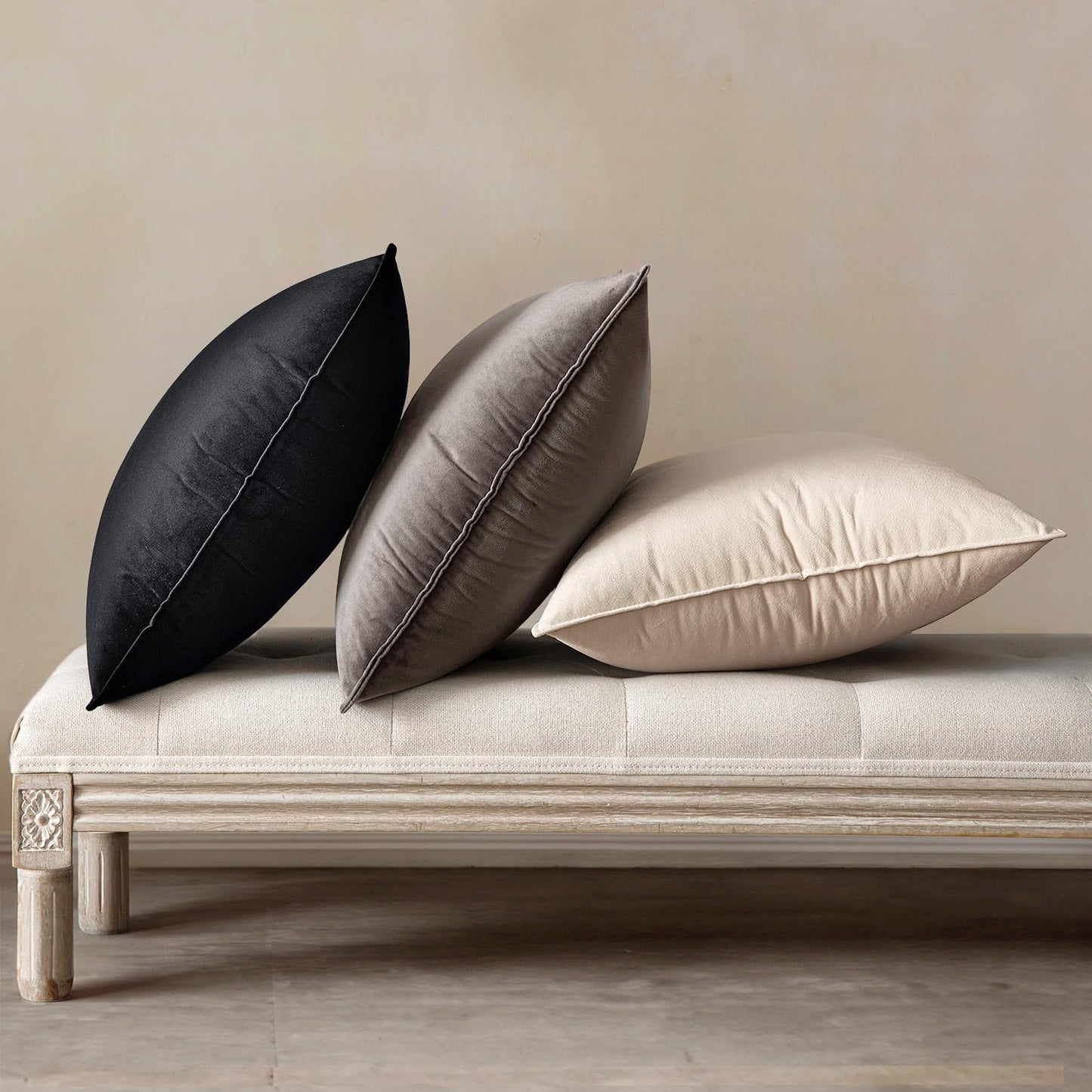 Set of 2 Soft Black Velvet Throw Pillow Covers - Solid Square Cushion Cases for Sofa, Bedroom, and Car (18 x 18 Inches / 45 x 45 cm)