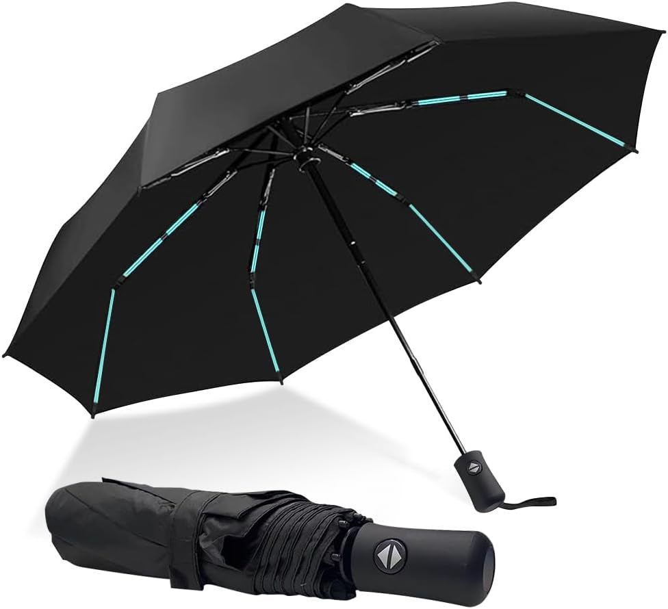 Compact Travel Umbrella, Automatic Folding Windproof 8 Ribs, Lightweight Small Portable Parasol for Rain & Sun with UV Protection, Fits Car, Backpack, Purse, Men & Women