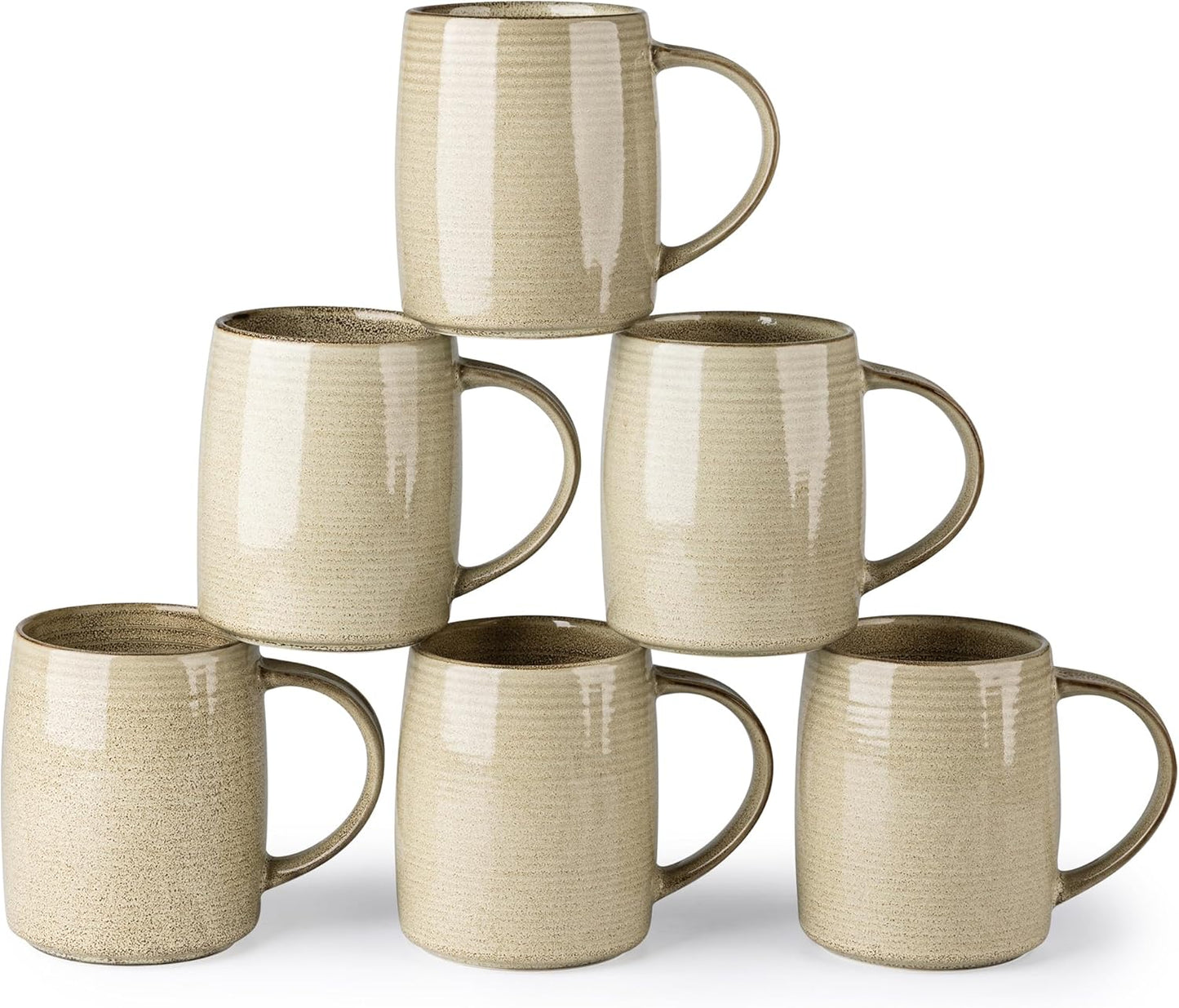 Set of 6 Handmade Ceramic 18oz Large Coffee Mugs with Gradient Color, Ideal for Latte, Tea, Beer, and Hot Cocoa, Dishwasher and Microwave Safe, Khaki