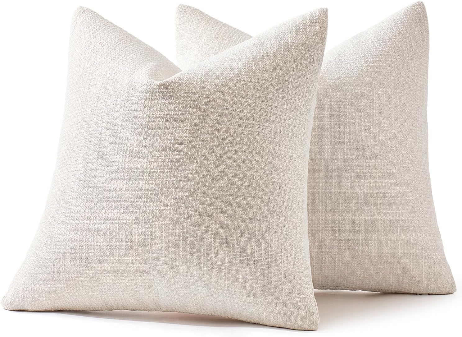 Burlap Linen Throw Pillow Covers 18X18 Inch Set of 2 Cream White Christmas Decorative Pillows Modern Farmhouse Soft Accent Cushion Covers for Couch Sofa Bedroom Livingroom Home Decor