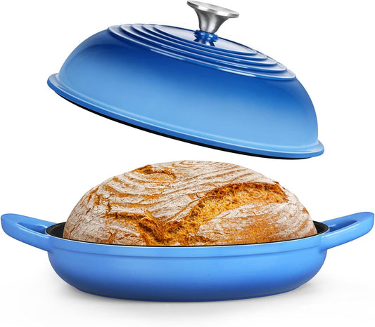 Dutch Oven for Bread Baking, 5.5 Quart Enameled Cast Iron Bread Oven with Lid, round Bread Pan for Homemade Sourdough Baking, Easy to Clean & Dome Lid, Blue