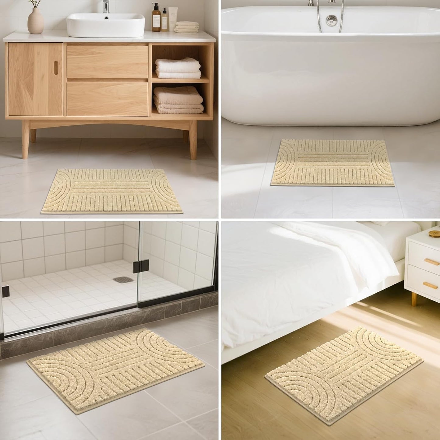 Boho Small Bathroom Rugs 24"X16" Extra Soft Absorbent Microfiber Bath Mats Home Decor Non Slip Bath Rugs Machine Washable Shaggy Carpet for Bath Room Floor Shower Bathtub, Beige 1'4" X 2'