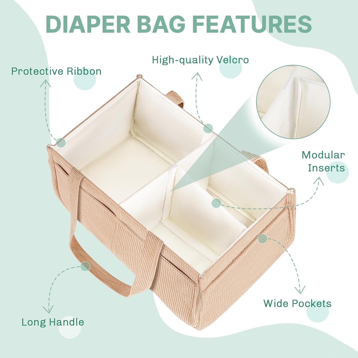 Baby Diaper Caddy Organizer - Portable Nursery Storage Basket for Newborn Essentials, Foldable Diaper Bag Organizer for Baby Shower Gifts and Registry Must-Haves, Car Organizer with Dividers (Brown)