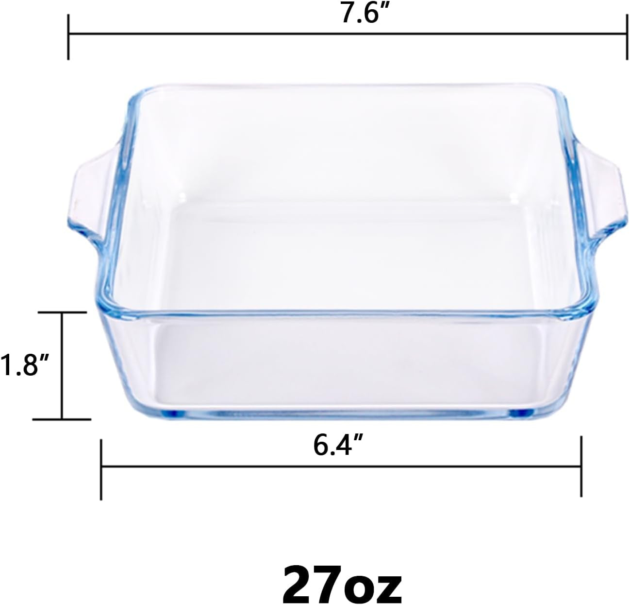 Glass Square Baking Dish Individual Portion Baking Pan for Oven Microwave Square Egg, Clear Prep Bowls with Handle (Transparent, 6")