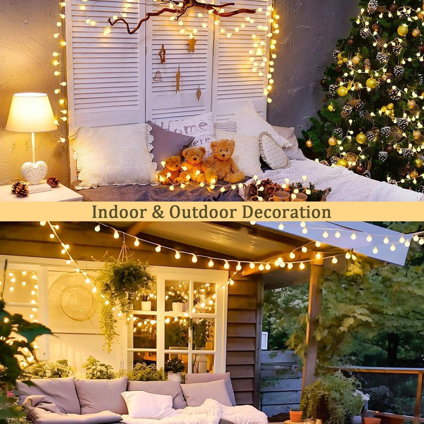 100 LED Connectable Globe String Lights Indoor Bedroom, 33Ft Warm White Christmas String Lights Plug in with Remote, 8 Modes Hanging Fairy Lights Outdoor for Room Classroom Dorm Party Decor