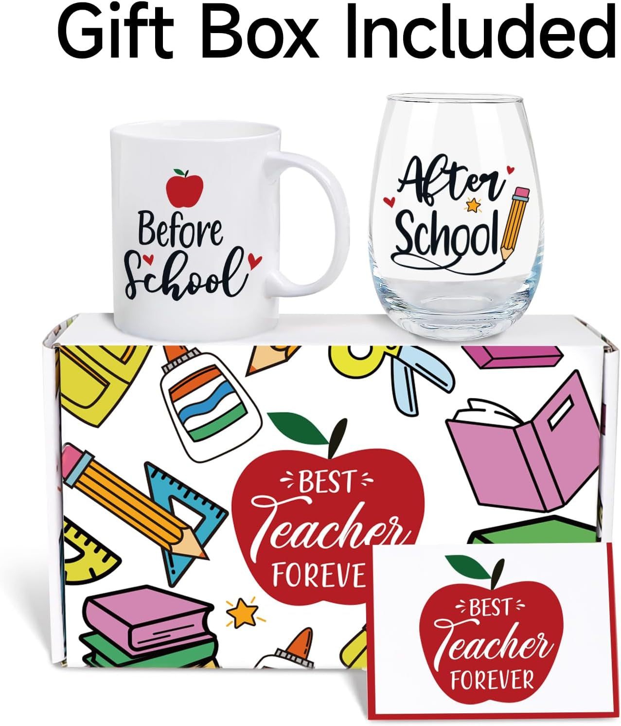 Teacher Appreciation Gifts for Women - 11Oz Coffee Mug & 19Oz Wine Glass, Funny & Thank You Gifts, before & after School Drinks