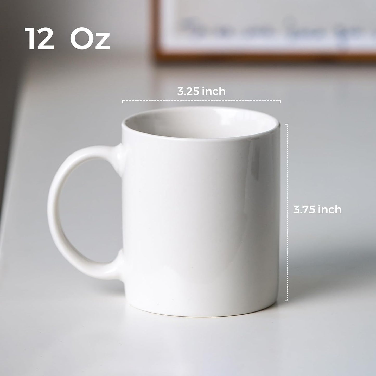 12 oz Off-White Ceramic Coffee Mugs Set of 12 with Large Handle, Lightweight and Dishwasher & Microwave Safe, Ideal for Latte, Cappuccino, Cocoa, and Milk