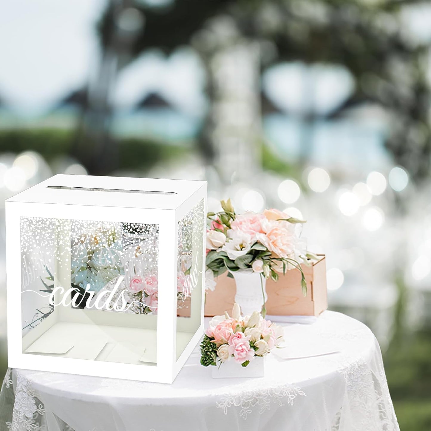 White Pot Clear Cards Box, Cards Receiving Box for Birthday, Wedding, Bridal or Baby Shower, Graduation, Anniversaries and Engagement Parties