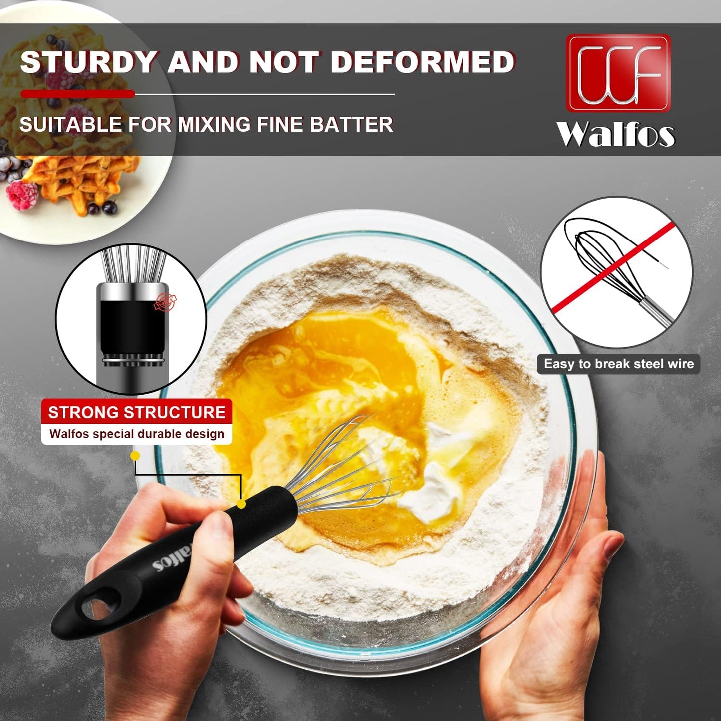 Stainless Steel Whisk - Kitchen Balloon Whisk, Thick Stainless Steel Wire & Strong Handles, Egg Frother for Cooking, Blending, Whisking, Beating and Stirring (10 Inches)