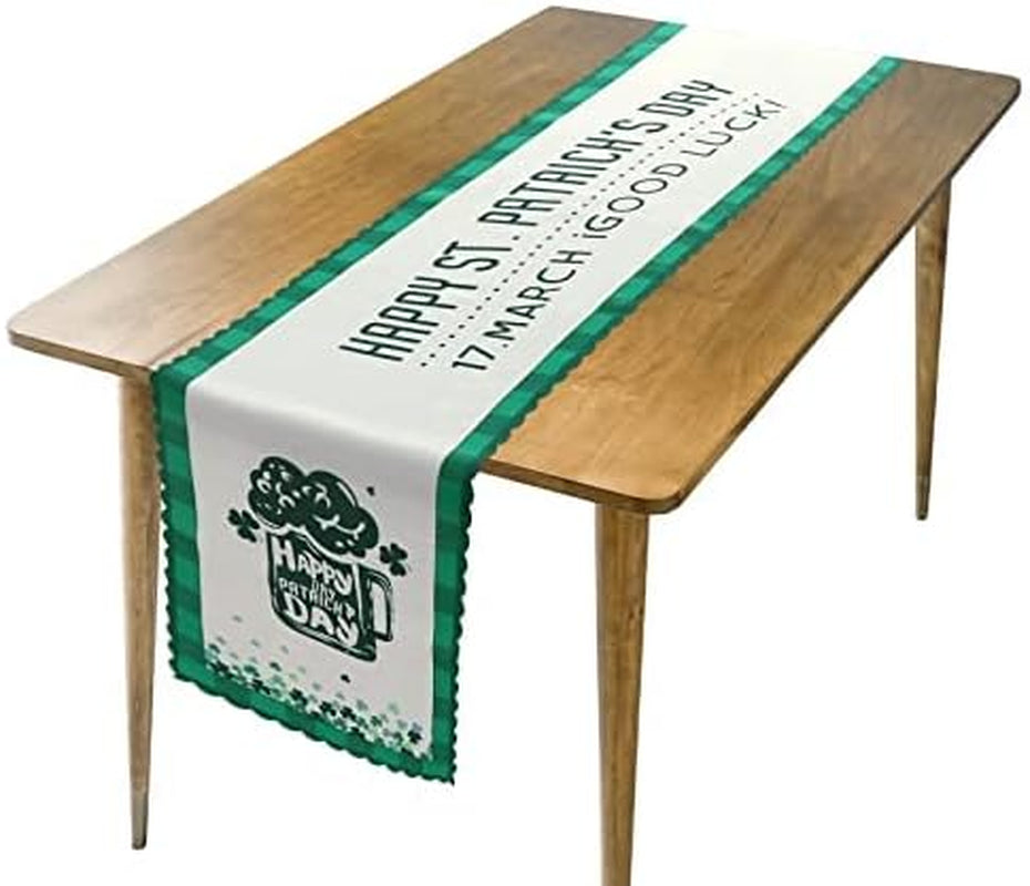 St Patricks Day Table Runner - 14 X 108 Inches Green Shamrock Table Runner for Indoor Outdoor Party Home Decor/Holiday/Dinning Table, 1 Piece