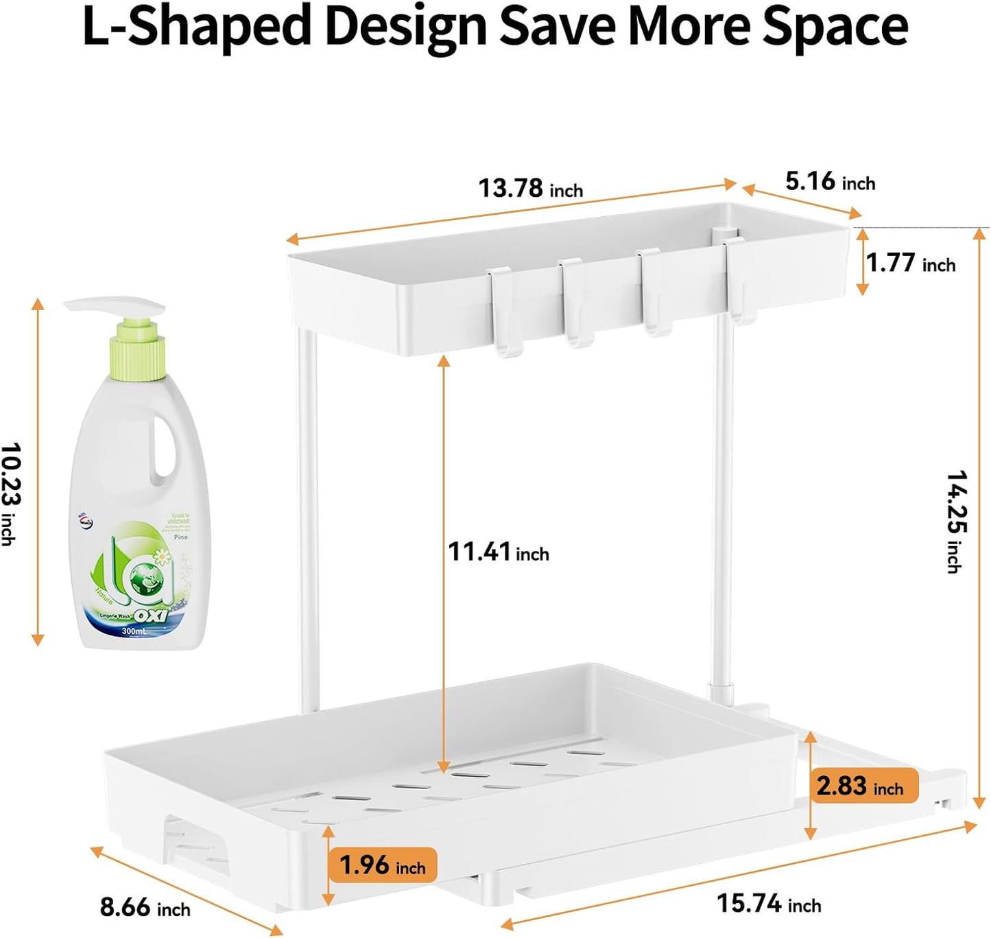 2 Pack under Sink Organizers and Storage, 2 Tier Pull Out Bathroom Cabinet Organizer, L-Shape White under Bathroom Kitchen Sink Organizer with Drawer for under Sink Storage Organizer