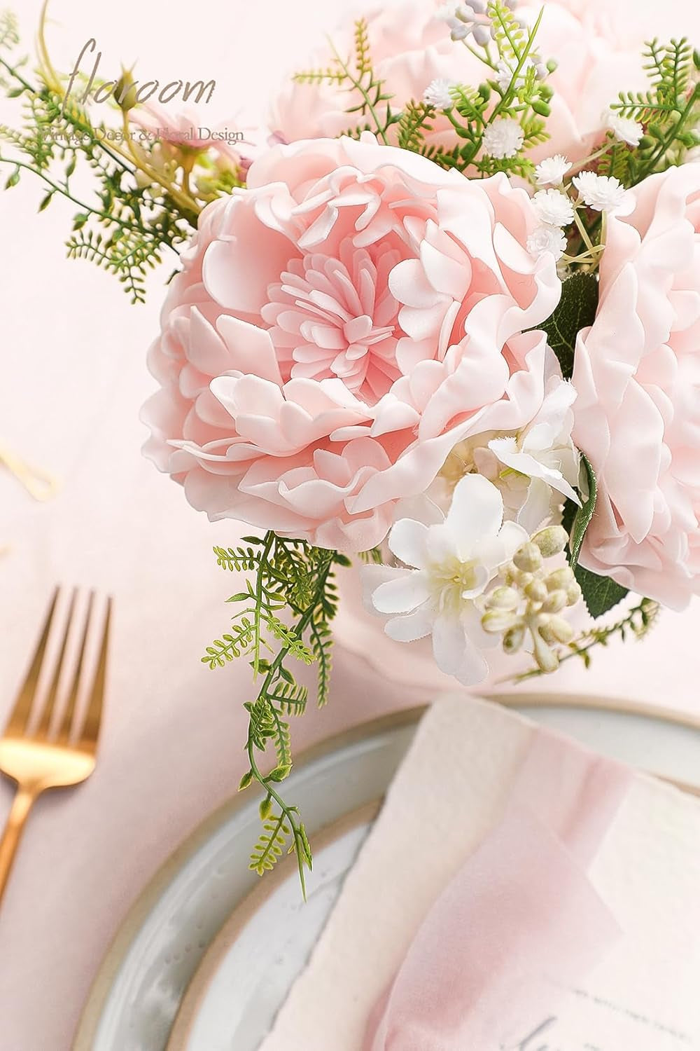 16-Piece Set of 4-Inch Blush Foam Peonies - Realistic Artificial Flowers with Stems for DIY Wedding Bouquets, Bridal Showers, Centerpieces, and Party Table Decorations