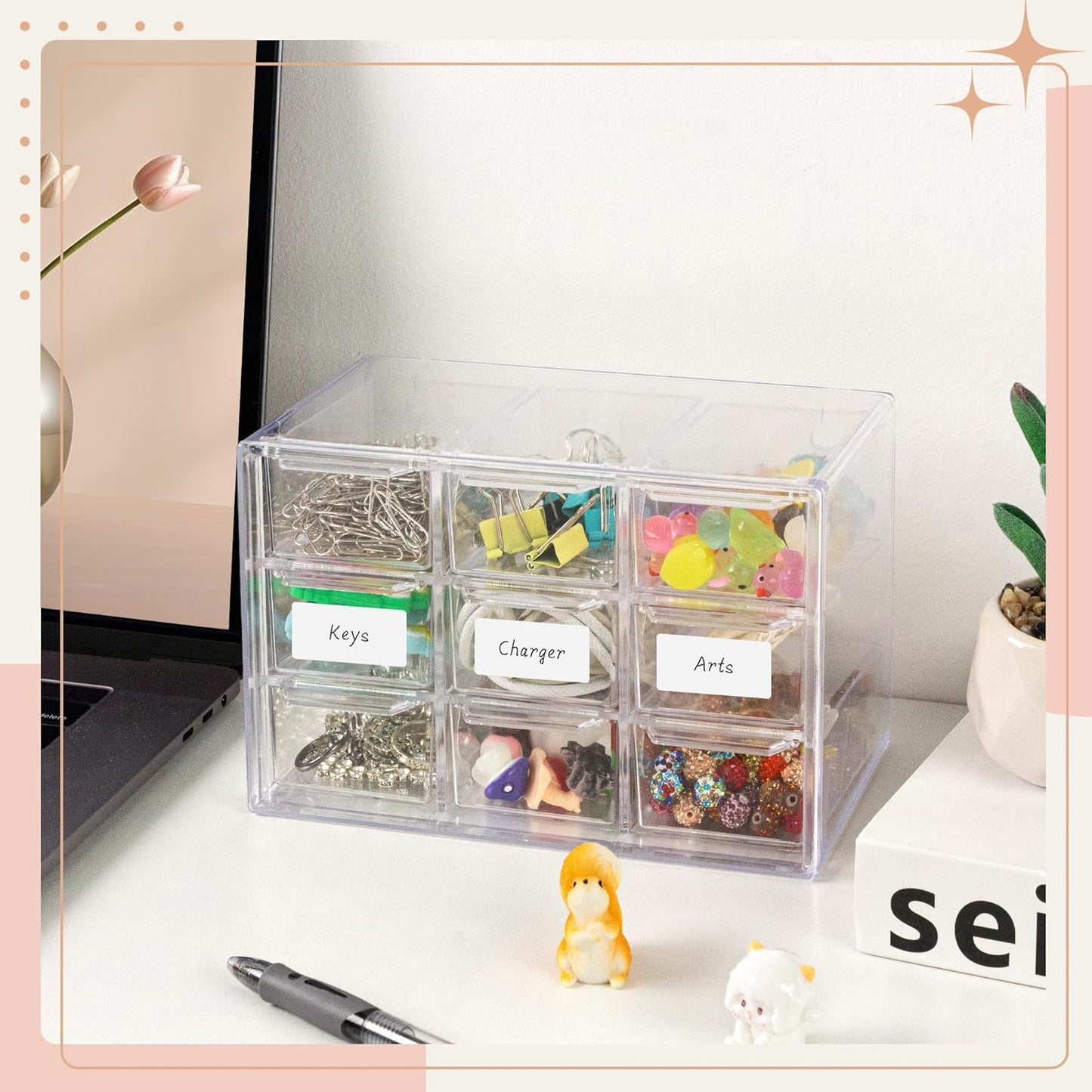 Small Drawer Organizer, Small Clear Plastic Storage Drawers, Mini Ducks, Silicone Beads, Teacher Toolbox, Bead Organizer, Box for Office Home Room Jewelry Cosmetics