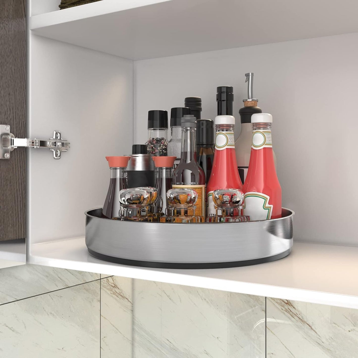 Lazy Susan Turntable Spice Rack Organizer for Kitchen Cabinet, Storage Tray for Fruit, Snacks, Salad - Organizer for Cupboard, Pantry, Bathroom, Table, Cosmetic (Silver, 7 1/2‘’)