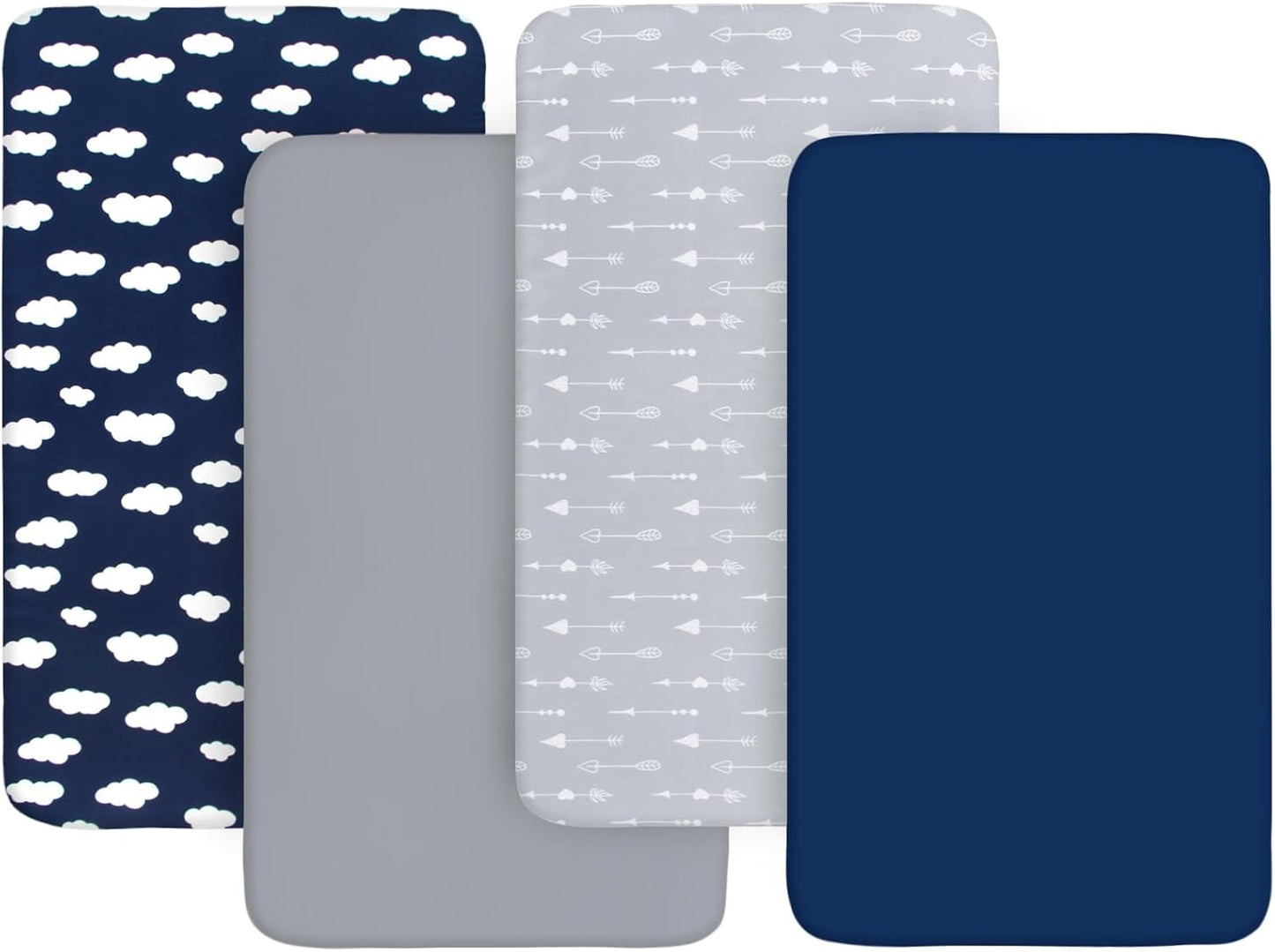 4 Pack Pack and Play Fitted Sheets Fits Graco Pack N Play Playard, Pamo Babe, Zodiak, Baby Trend Portable Playard and Other 27 X 39 Playpen Mattress, Ultra Soft and Skin-Friendly, Navy Cloud