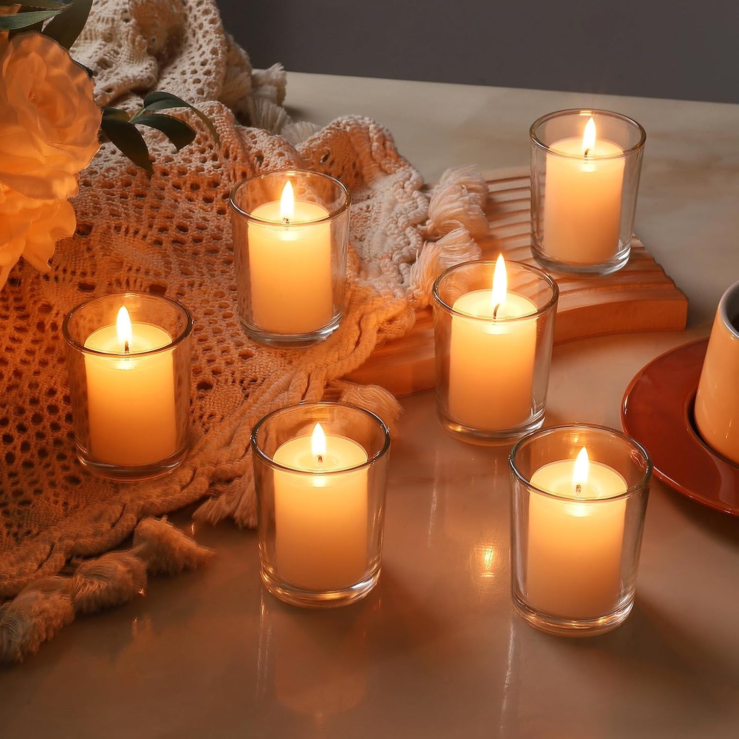 72Pcs Clear Glass Tea Light Holders - Votive Candle Holders Bulk for Weddings Events - Glass Votives for Wedding Centerpieces, Christmas, Thanksgiving - Candle Accessories Decor (72, Clear)