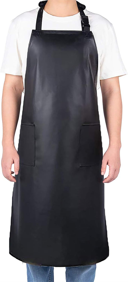 Waterproof Rubber Vinyl Apron for Unisex Adult with Pockets, Heavy Duty Vinyl Apron