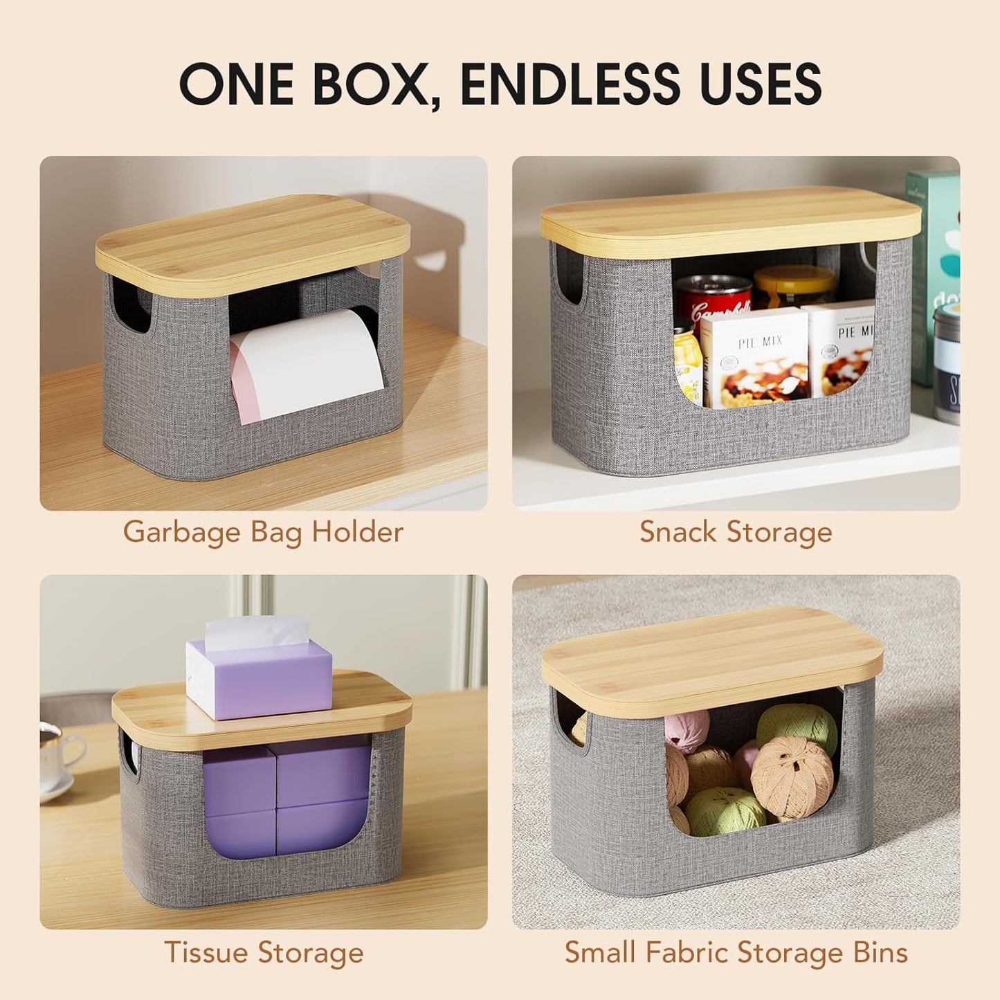 Stackable Trash Bag Dispenser with Bamboo Lid, Large Garbage Bag Dispenser Holder for 4-33 Gal Bags, Organizers and Storage for under Sink Organizer, Kitchen Countertop, Laundry Room