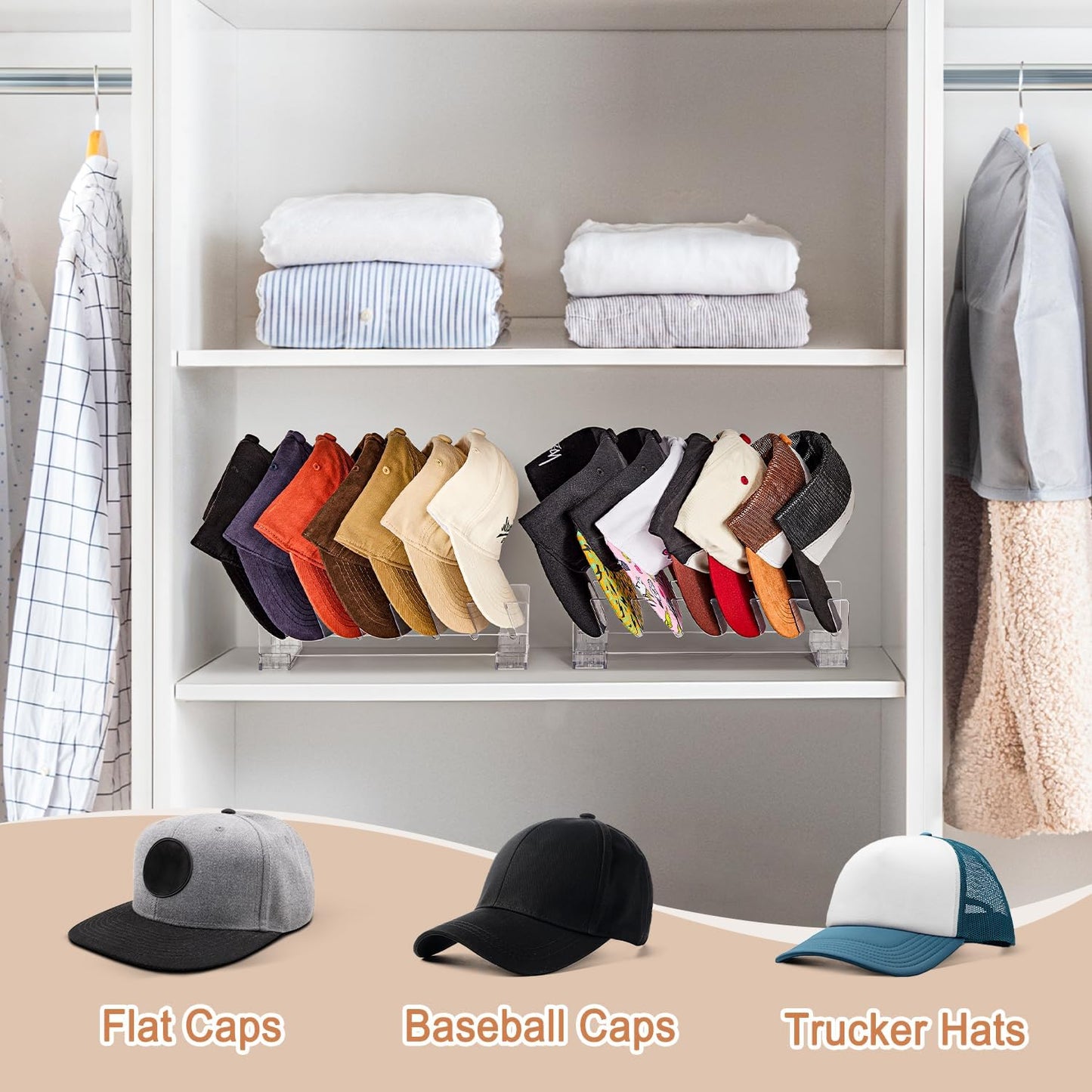 Hat Stand for Baseball Caps, 2 Pcs Hat Organizer for 14 Baseball Caps, Hat Racks for Baseball Caps, Hat Holder Display and Organizer for Bedroom, Closet, Dresser, Office