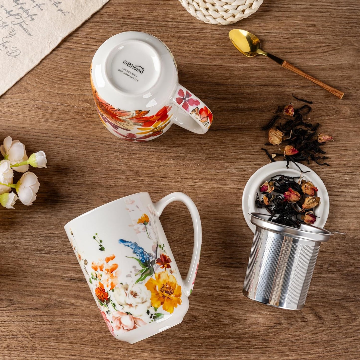 Ceramic Tea Mug with Infuser and Lid, 18 Ounce Capacity, Microwave and Dishwasher Safe, Ideal for Loose Leaf Tea Enthusiasts