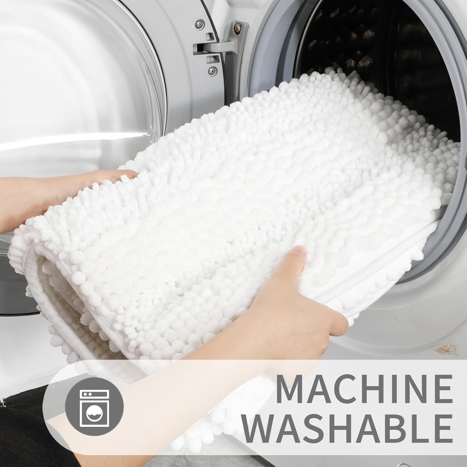 Bathroom Rug Mat 24 X 17, Non Slip and Super Absorbent Bath Mat,Machine Washable Quick Dry,Ultra Plush Chenille Shower Rugs for Bathroom Floor Sink Tub and Shower Outside,White