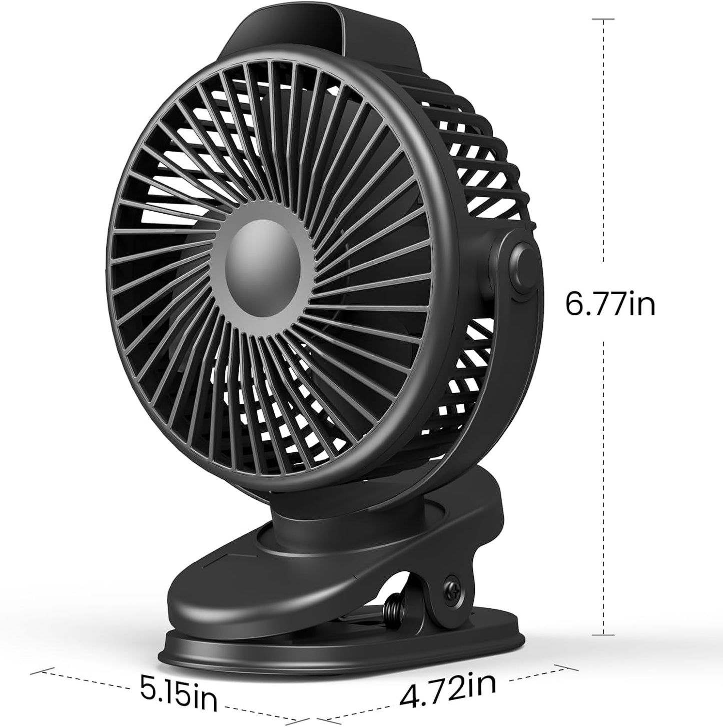 Portable Clip on Fan, Small USB Fan Battery Operated, 3 Speed Rechargeable Mini Fan with LED Display, 360° Rotate Personal Cooling Desk Fan for Stroller Travel Camping Golf Gym