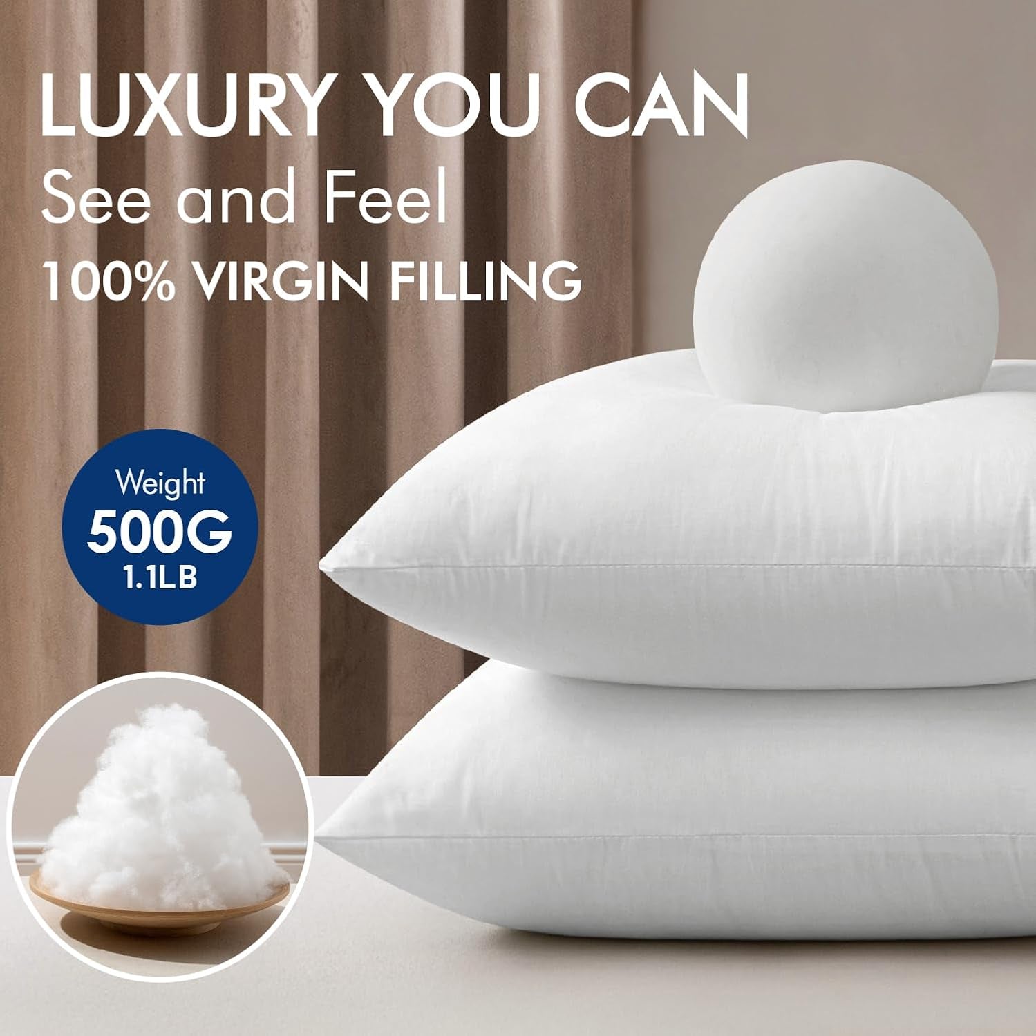 18X18 Pillow Inserts,Set of 2 100% Virgin Microfiber with Cotton Cover Throw Pillows for Couch Sofa and Bed