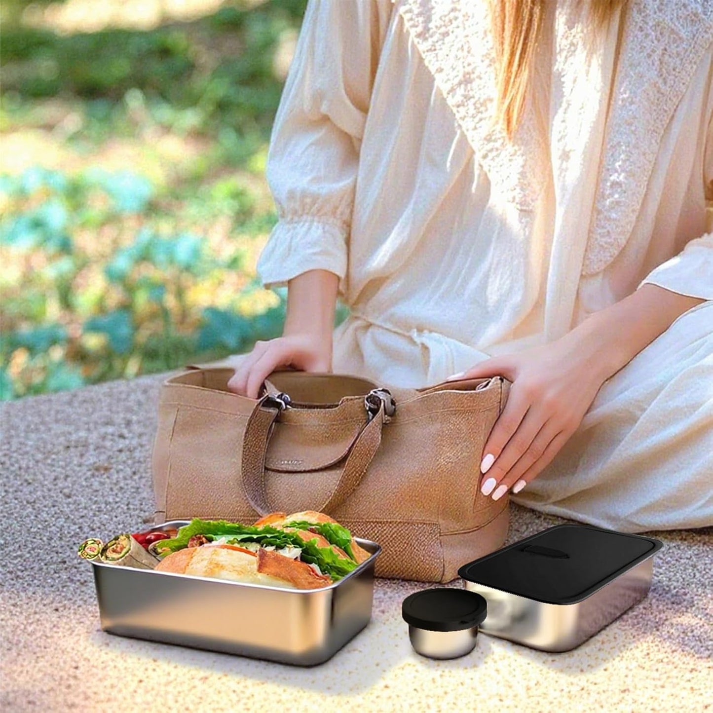 Stainless Steel Bento Box for Adult, 54Oz Metal Leak-Proof Lunch Box Containers, Double Layer Bento Lunch Box for Work Travel, Microwave Safe, with Detachable Divider