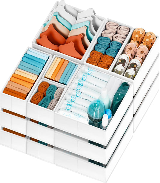 Drawer Organizer Clothes, 20 Pack Dresser Organizer Bins for Nursery Bedroom, Closet Organization and Storage Dividers for Clothing, Baby Clothes, Underwears, Socks (White)