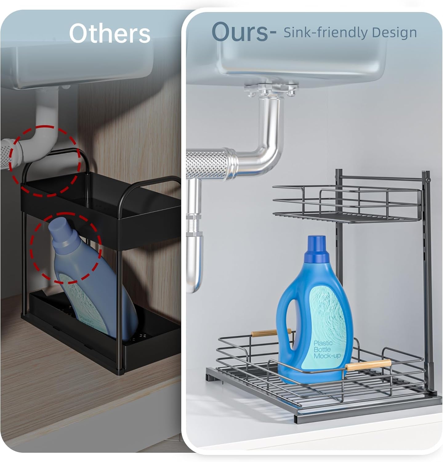 under Sink Organizer, Height Adjustable under Sink Organizers and Storage, Slide Out under Sink Storage Shelf for Kitchen Bathroom Pantry Cabinet