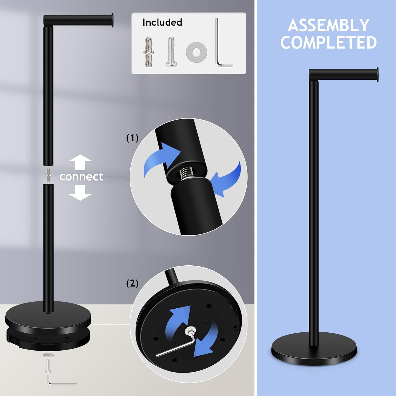 Toilet Paper Holder Stand, Bathroom Toilet Paper Roll Holder Stainless Steel Free Standing, Storage for 4 Rolls of Paper, Matte Black