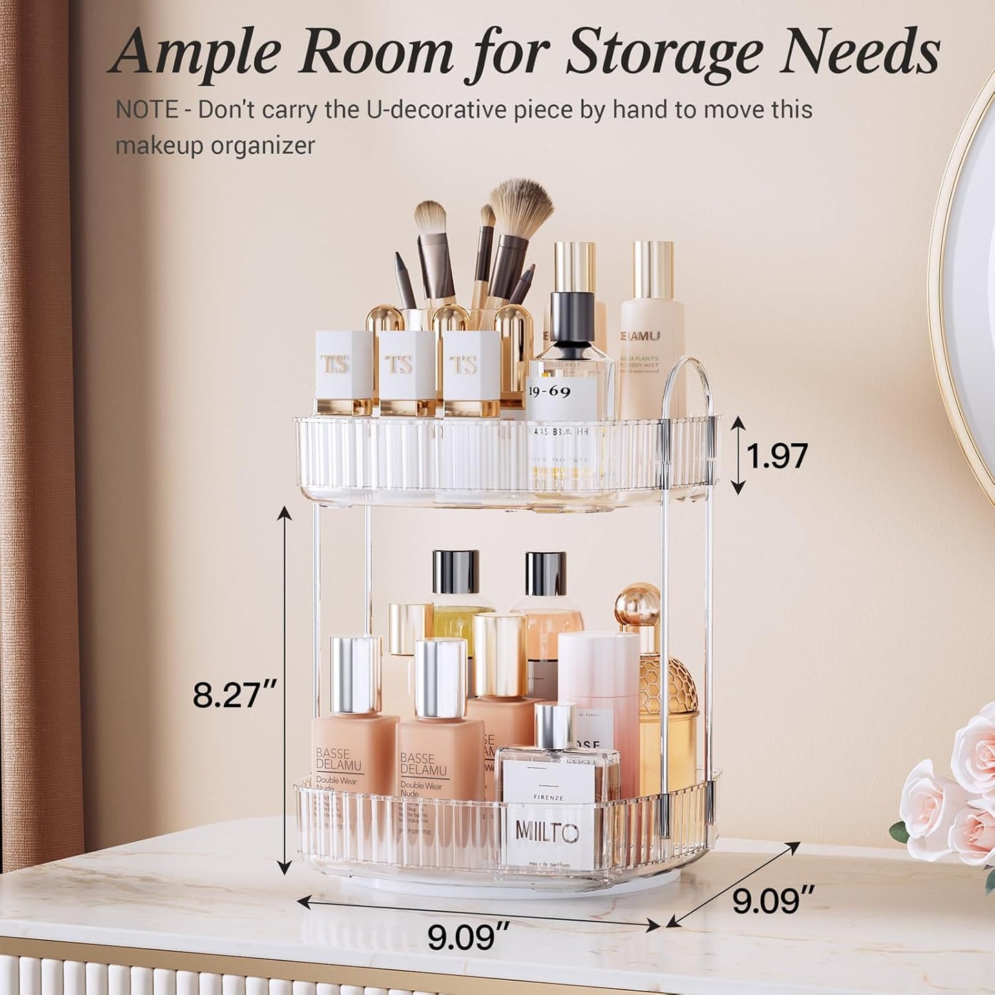 Rotating Bathroom Countertop Organizer, Large Capacity 2-Tier Multi-Function Storage for Cosmetics, Skincare, and Perfume. Makeup Organizer Countertop Ideal for Dresser, Bathroom,Vanity, Clear