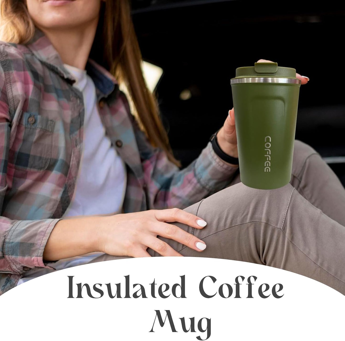 Insulated Travel Coffee Mug, Spill & Leak Proof, Portable to Go Camping Stainless Steel Coffee Tumbler, Reusable Thermal Coffee Cup with Lid for Hot & Cold Drinks (2Nd-Green, 12 OZ)