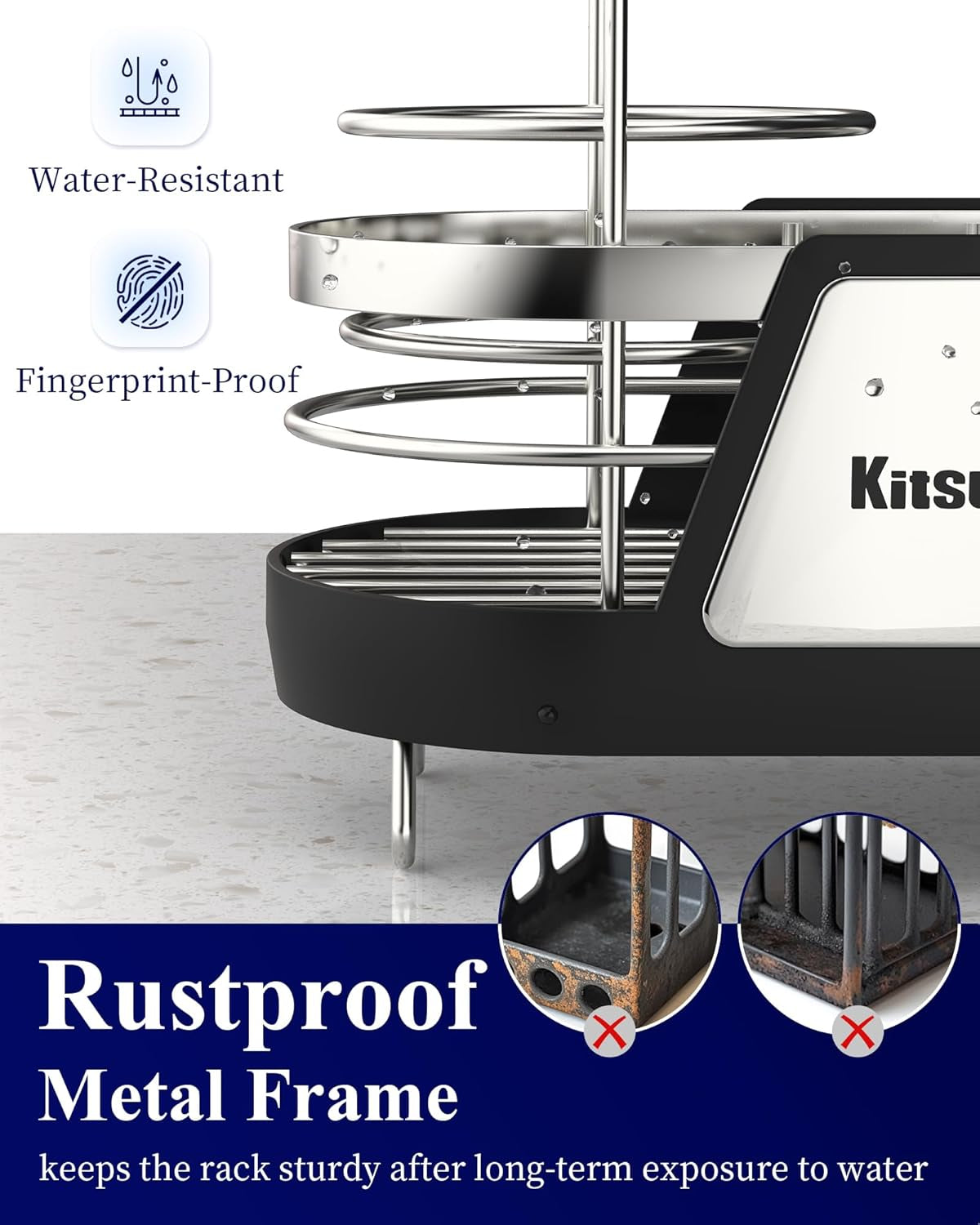 Sponge Holder for Kitchen Sink - Space-Saving Kitchen Sink Caddy, Rustproof Metal Organizer with Removable Brush Holder, 7.9"×3.9"×5.3", Black