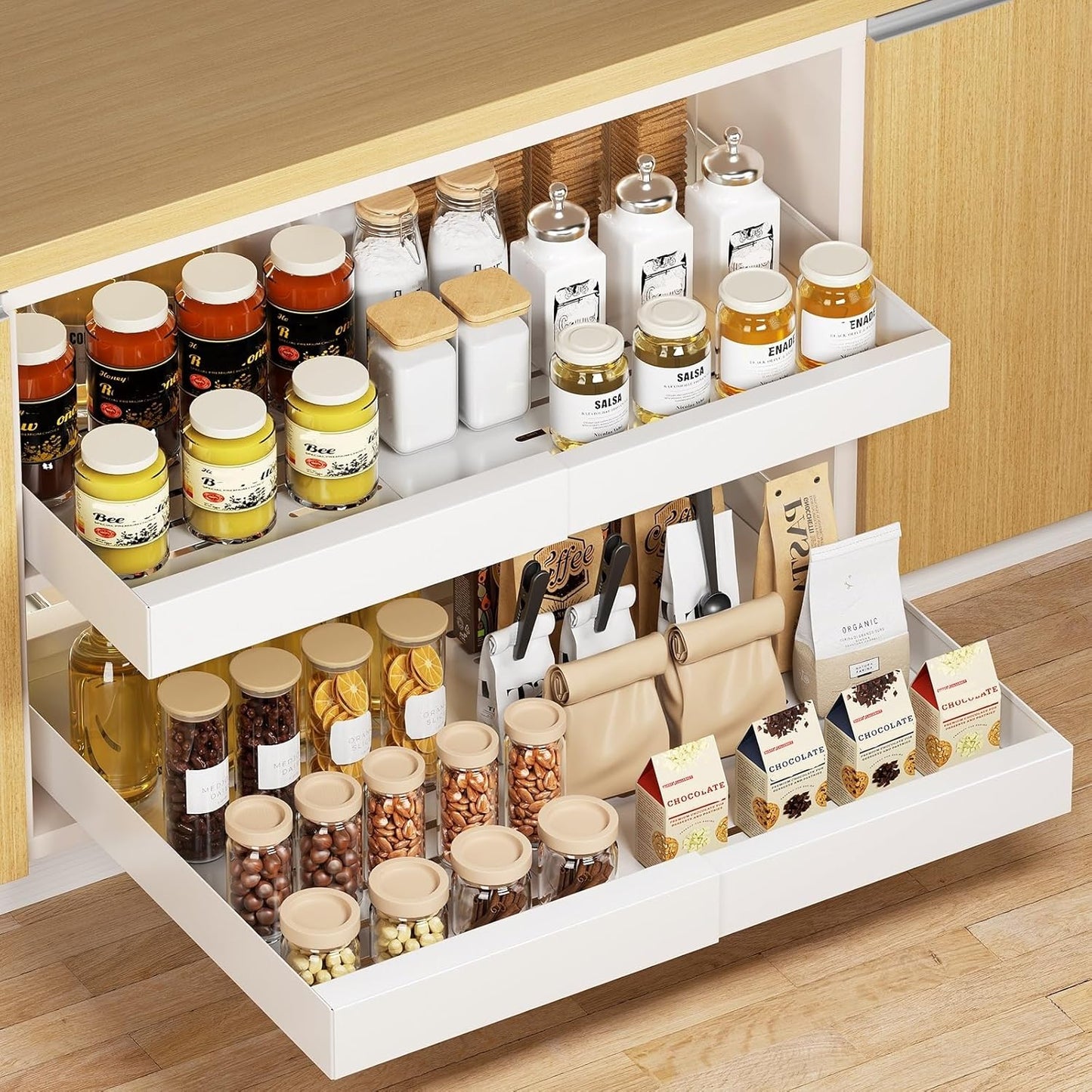Pull Out Cabinet Organizer, 21" Deep Pull Out Drawers for Cabinets, Expandable Slide Out Drawers for Kitchen, Cabinets, Bathroom, Pantry Storage