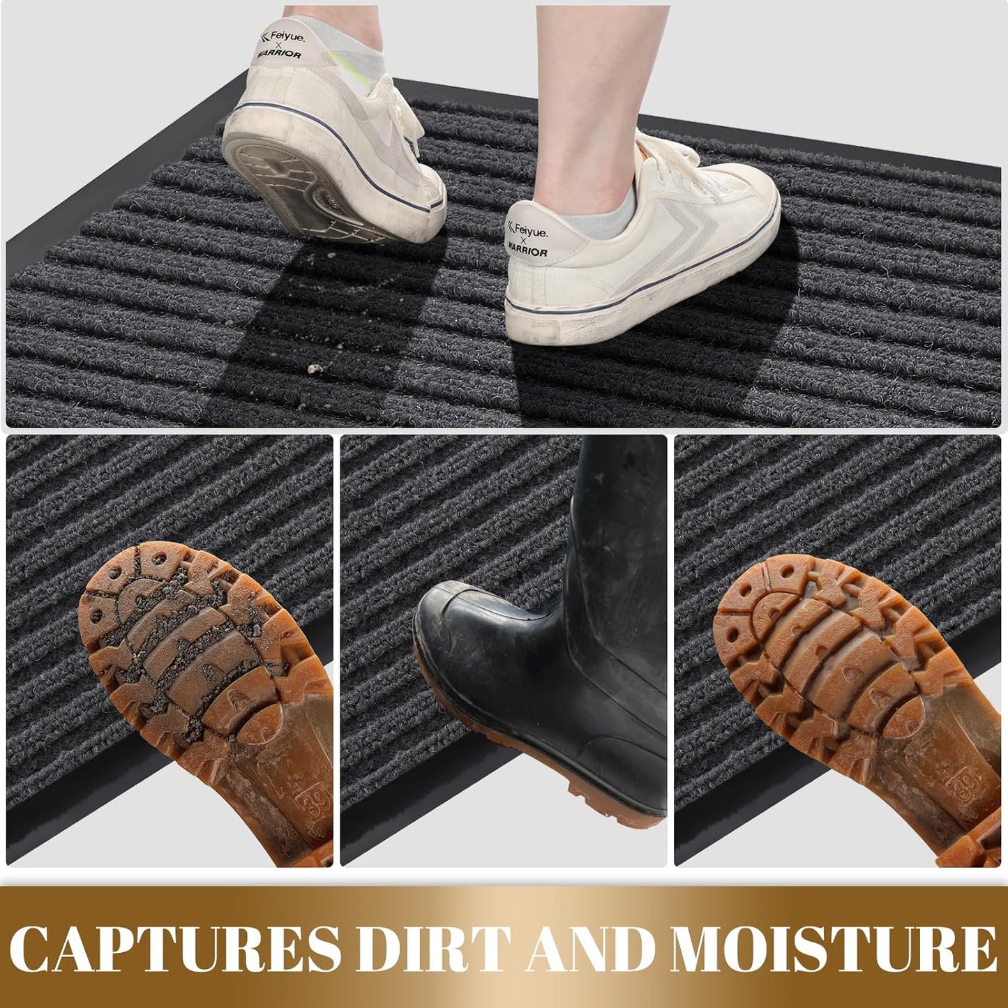 Front Door Mat Outdoor Indoor Entrance, 100% Waterproof All-Season All Weather Doormat, Welcome Matt outside Entry, Non Slip, Low Profile, Heavy Duty Patio Porch Floor Mats,29.5 X 17,Grey