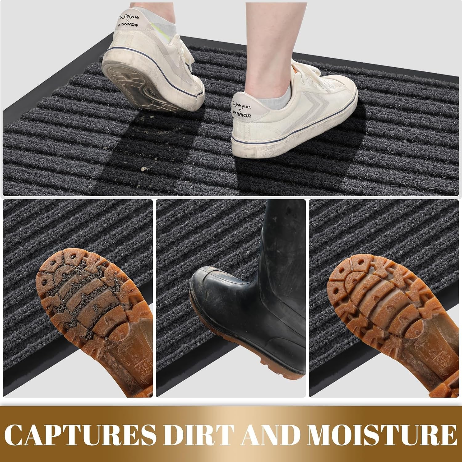 Front Door Mat Outdoor Indoor Entrance, 100% Waterproof All-Season All Weather Doormat, Welcome Matt outside Entry, Non Slip, Low Profile, Heavy Duty Patio Porch Floor Mats,29.5 X 17,Grey
