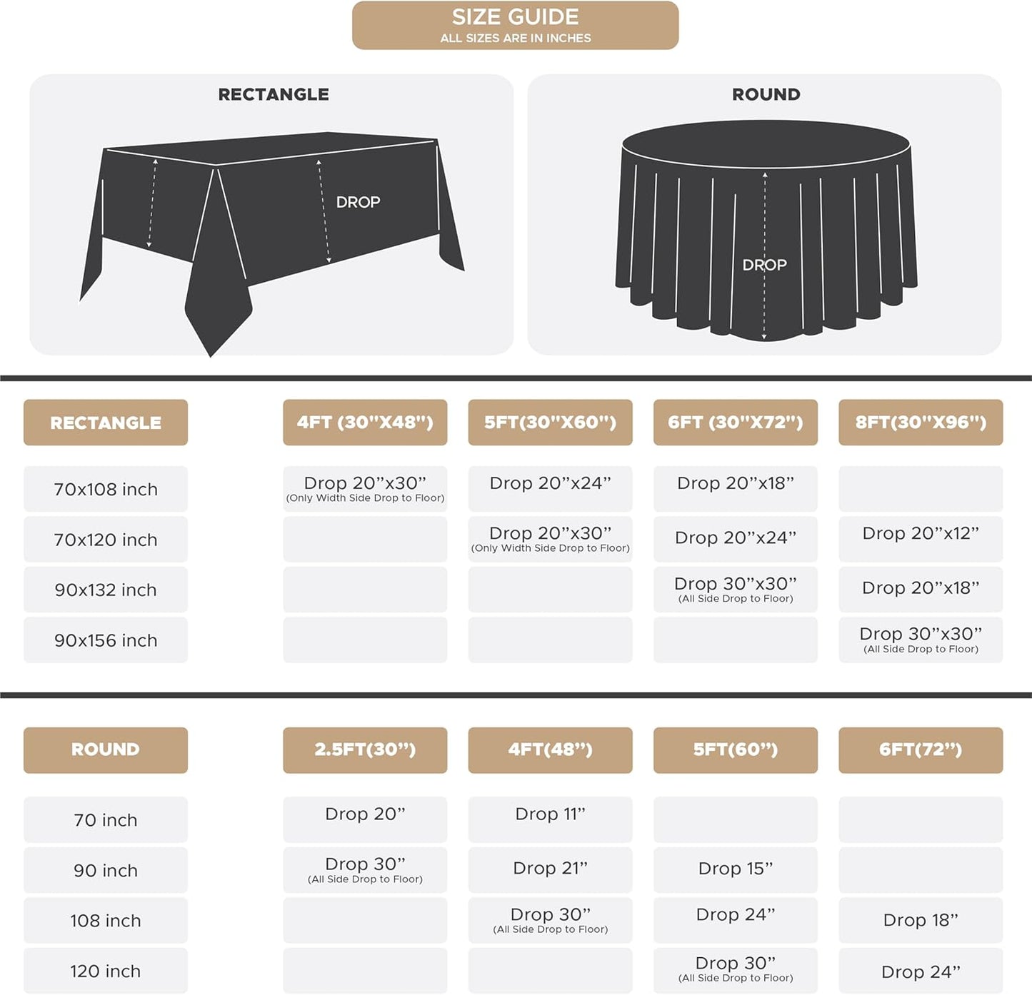 6-Pack White Rectangular Tablecloths - 70 x 120 Inches - Wrinkle and Stain Resistant Polyester Covers for Weddings, Parties, Banquets, and Formal Events