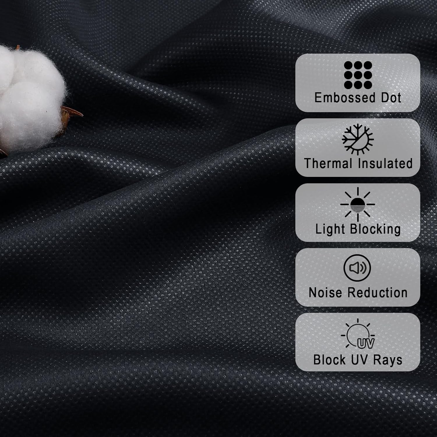 Dot Black Blackout Curtains for Bedroom 63 Inch Length 2 Panels Set, Thermal Insulated Energy Saving Noise Reducing Rod Pocket Back Tab Window Curtain Drapes, Each 40Wx63L