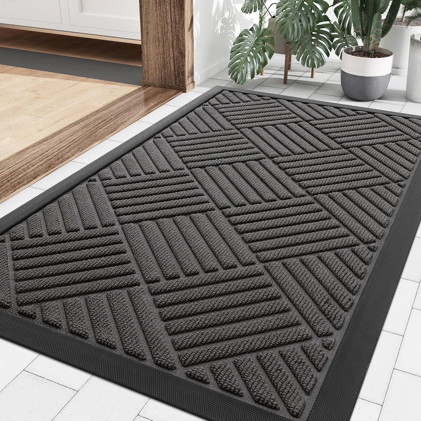 Outdoor Door Mat, Heavy Duty Natural Rubber Mat, 29.5X17 Inch, Grey and Black, 2 Item Bundle