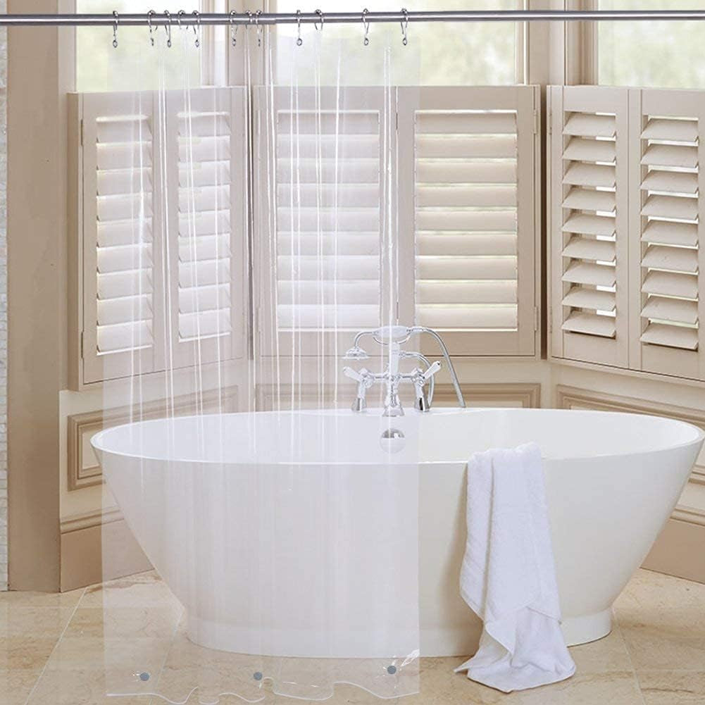 Shower Curtain Hooks Rings and 72 X 84 Inches EVA 5G Bathroom Plastic Shower Curtain