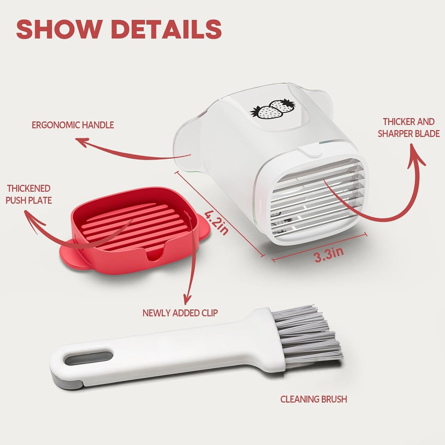 Upgrade Fruit Slicer, Multifunctional Strawberry Slicer with Cleaning Brush, Cup Slicers for Fruits and Vegetables (Red)