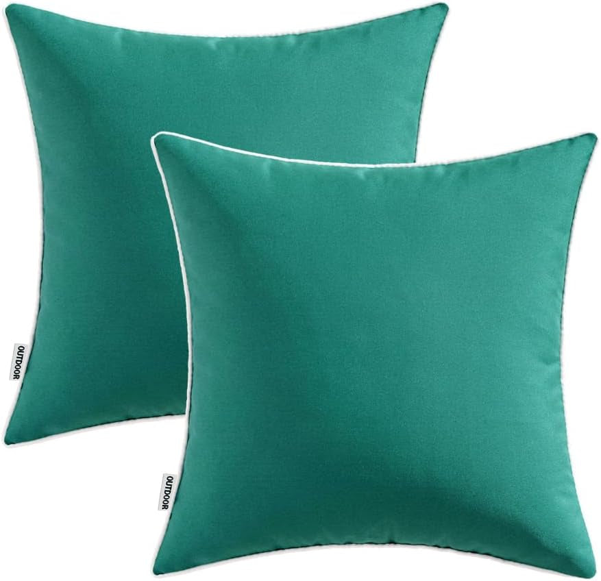 Set of Two Waterproof Farmhouse Decorative Throw Pillow Covers in Dark Teal, 18x18 Inches, Ideal for Patio, Tent, Bed, Sofa, and Living Room