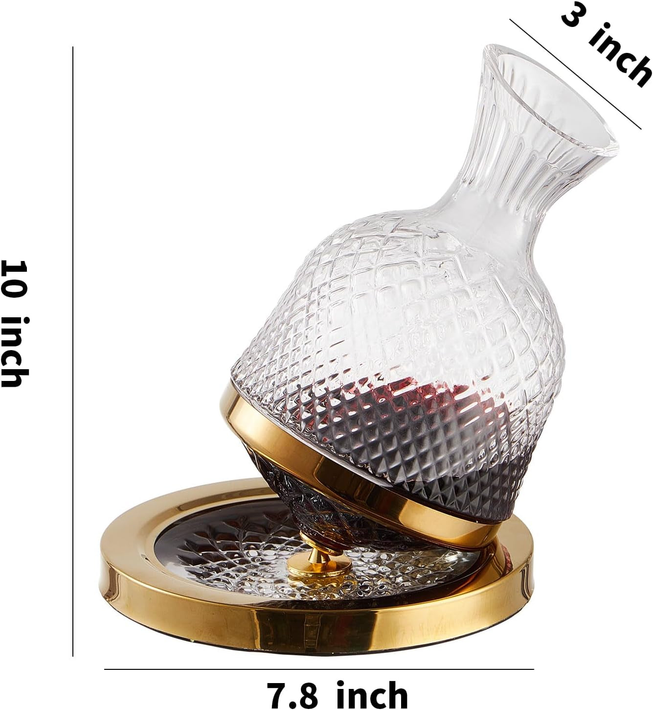 Red Wine Decanter, Spinning Wine Aerator, Thickened Crystal Glass Golden Base, 360 Rotation, Rapid Wine Aeration, 50Oz/1500Ml, Wine Lover