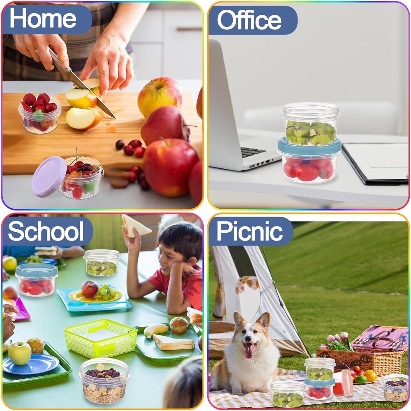 12Pcs 8 Oz Plastic Containers with Screw Lids, Reusable Clear Food Storage Containers with Pen and Brush for Snack Salad Fruit, Leakproof Small Freezer Containers, Microwave & Dishwasher Safe