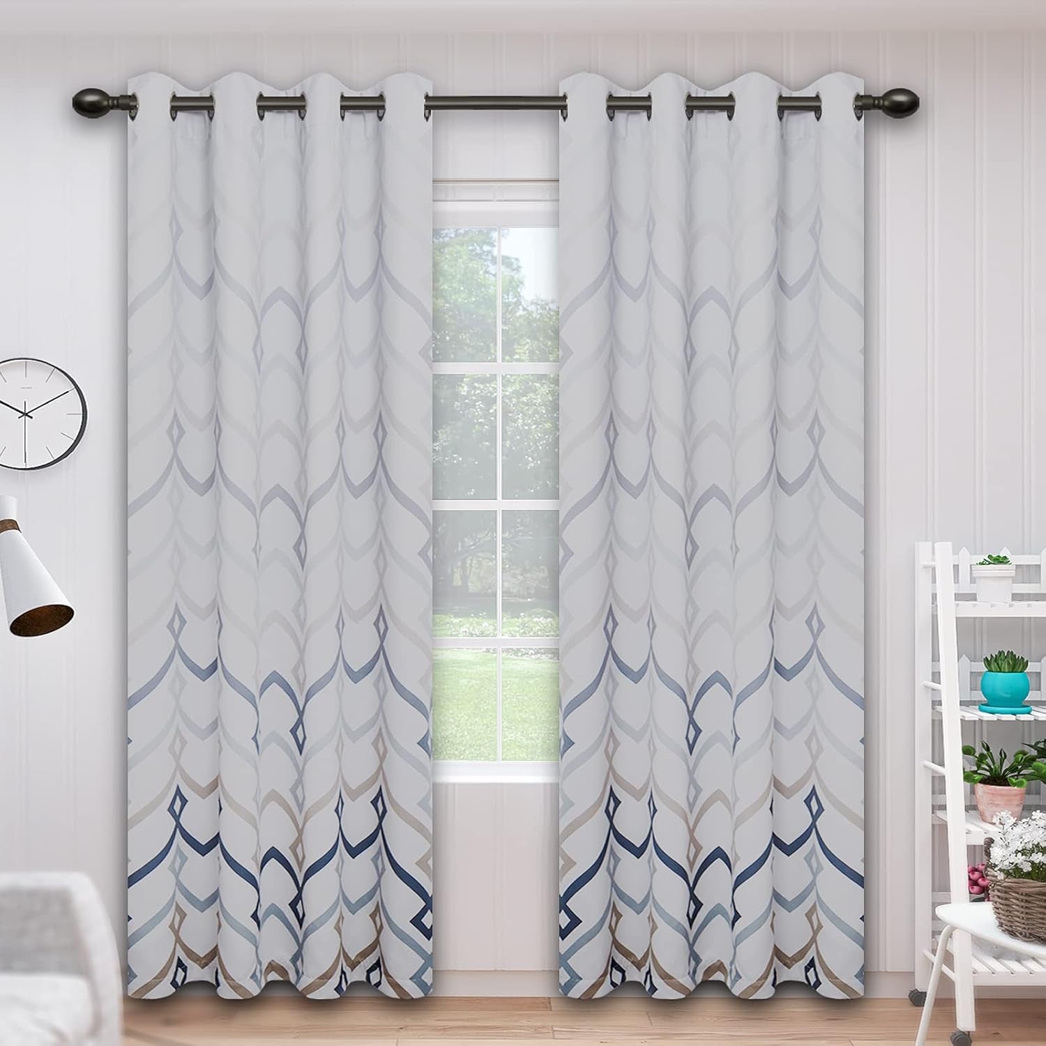 Printed Blackout Curtains for Bedroom, Gradient Line Color Noise Reduction Curtain Drapes, Light Blocking Thermal Insulated Grommet Curtain, 2 Panels, 52 X 96 In, Blue