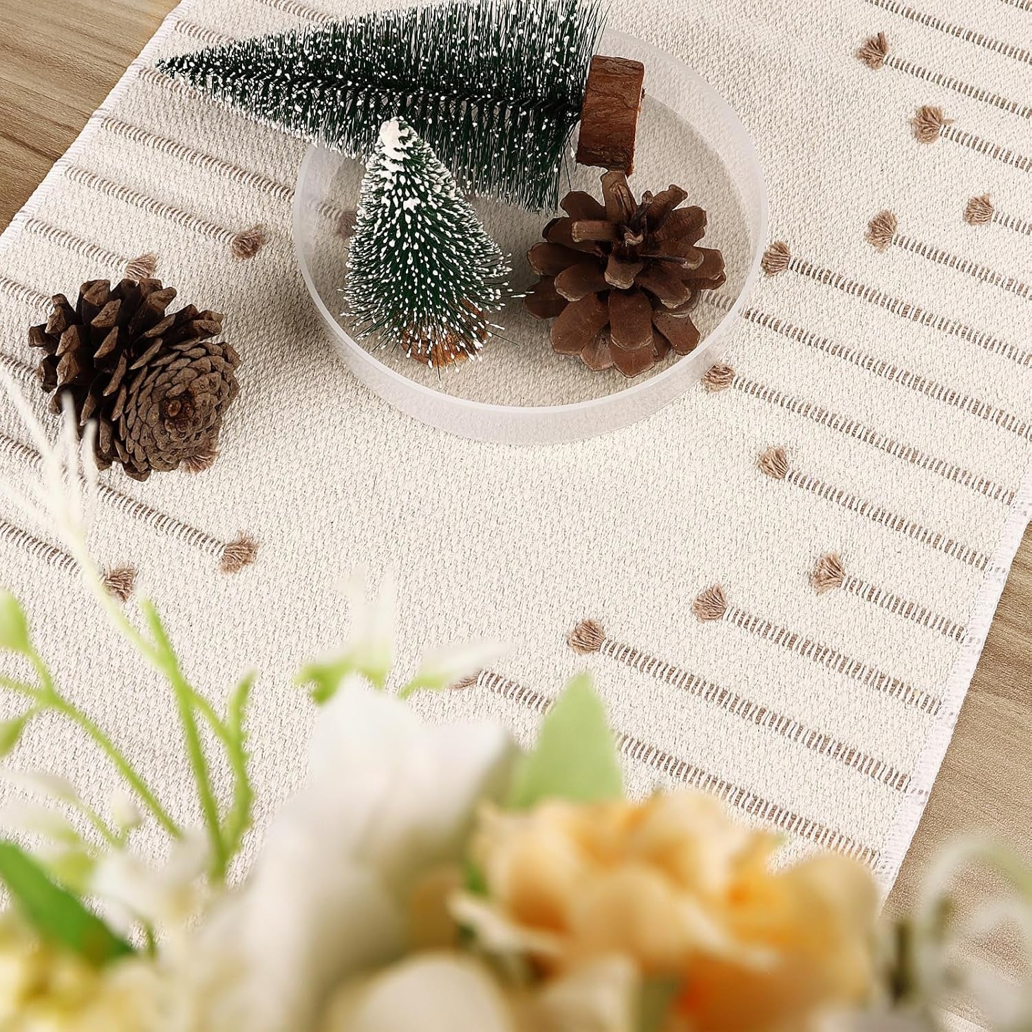 13 X 60 Inches Long Boho Table Runner with Tassels for Dining Room Kitchen Home Farmhouse Coffee Table Décor, Thanksgiving Christmas Decor, Modern Neutral Table Runners