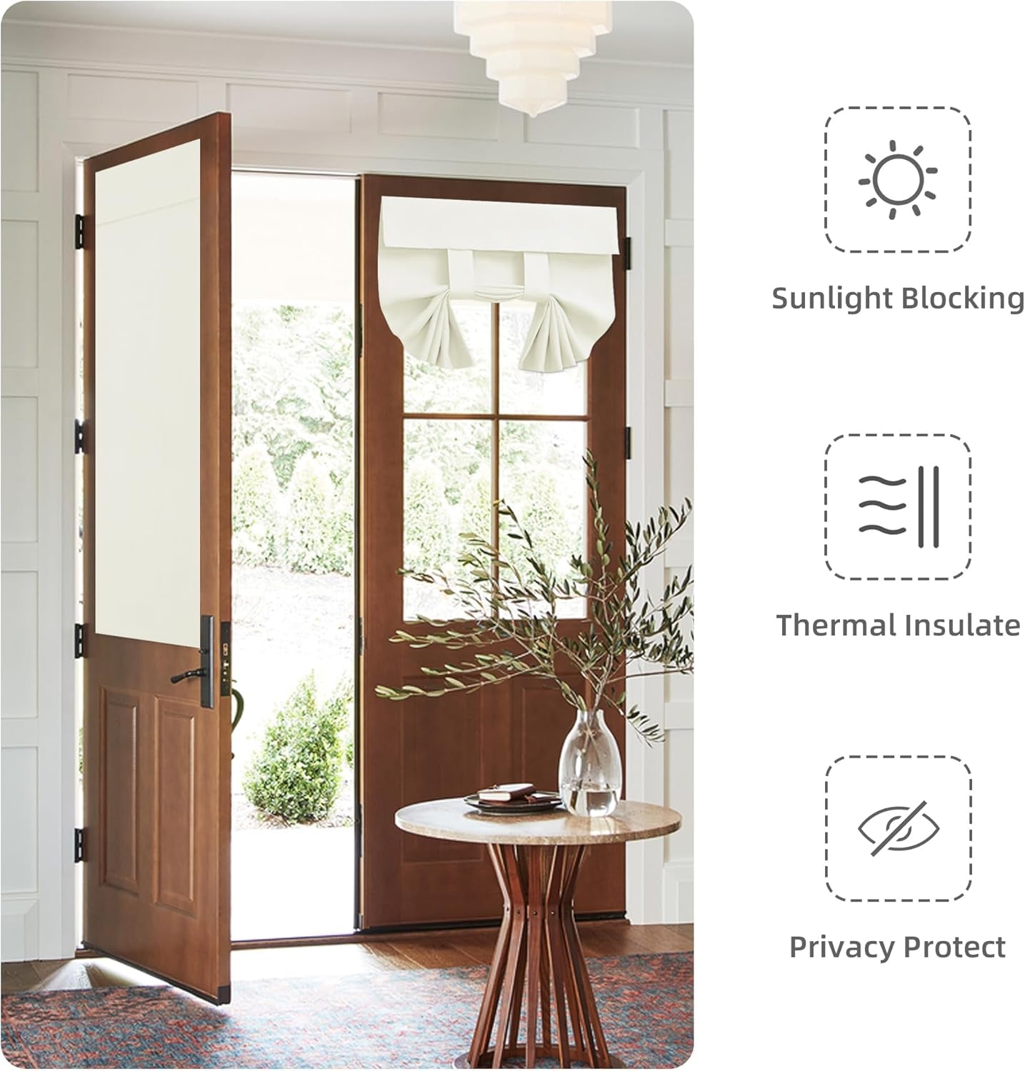 French Door Curtains, Thermal Insulated Privacy Blackout Door Window Tie up Curtains for Entryway Front Door, 1 Panel, 26X40 Inch, Ivory