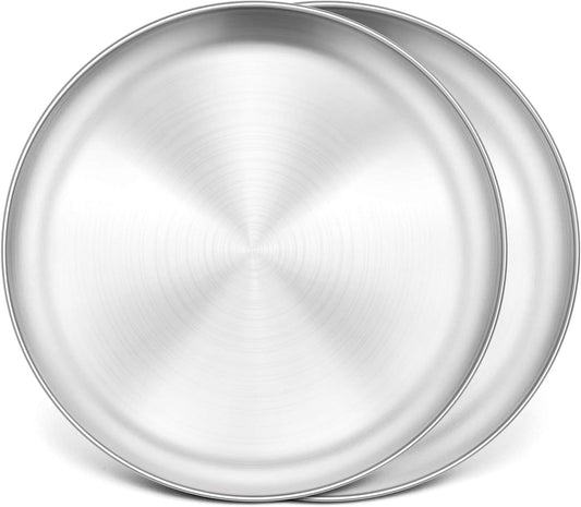 Pizza Pan Set of 2, Stainless Steel Pizza Tray, round Pizza Plate for Pie Cookie Pizza Cake, Non Toxic & Heavy Duty, Dishwasher Safe & Easy Clean, 13.5 Inch & Silver